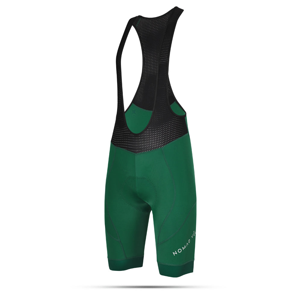Pantaloncini da ciclismo verdi con bretelle – Vestibilità di supporto di livello professionale con fondello in grafene K10 | Nomad Vélo
