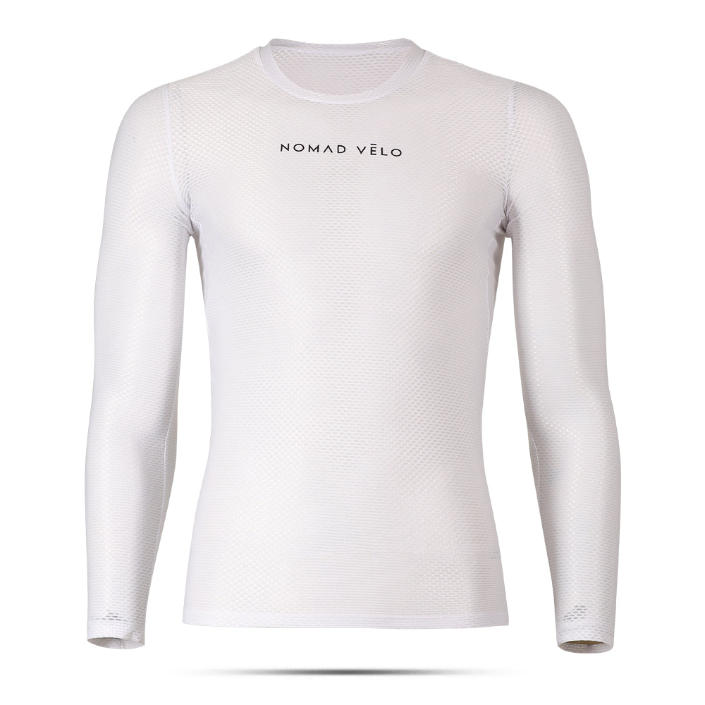 Base Layer bianco – Maglia a maniche lunghe traspirante, vestibilità slim da gara | Nomad Vélo