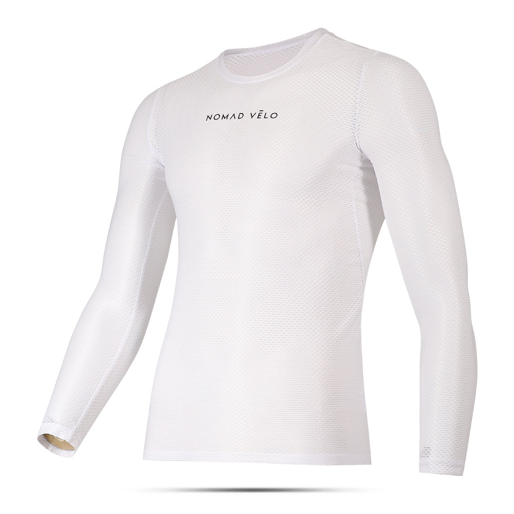 Base Layer bianco – Maglia a maniche lunghe traspirante, vestibilità slim da gara | Nomad Vélo