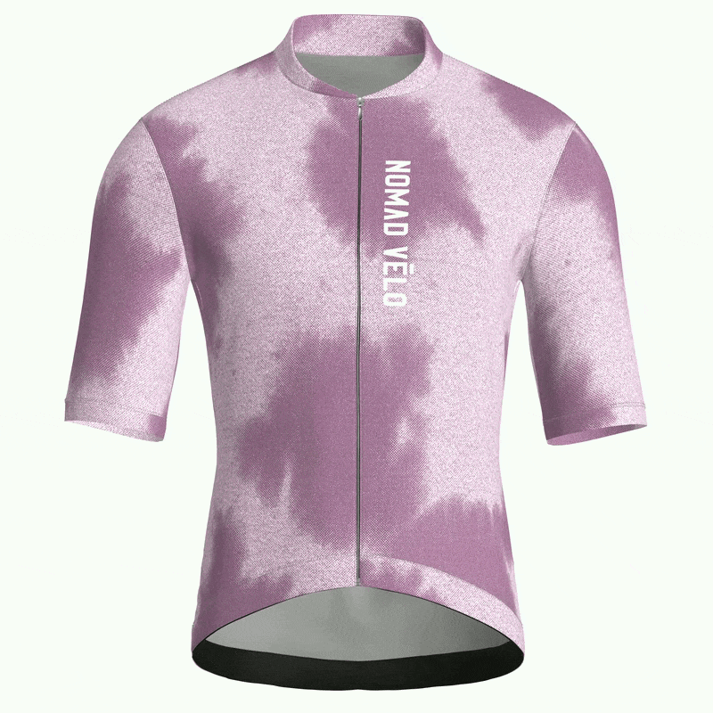 Maglia da ciclismo a maniche corte con stampa tie-dye color malva, vestibilità da gara.