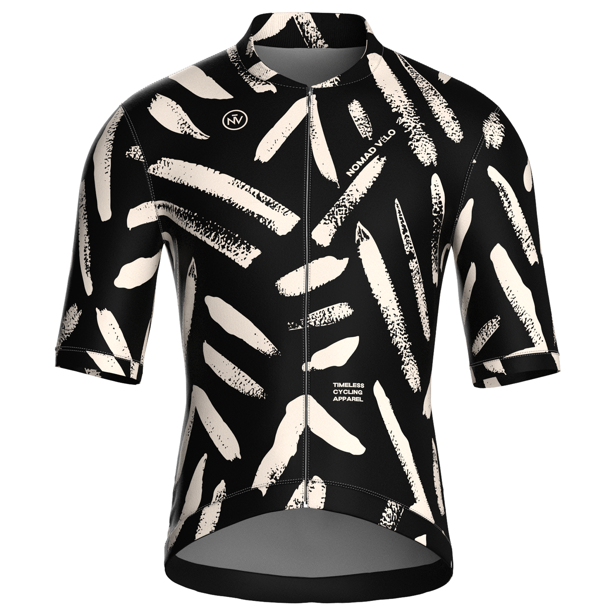 Maglia da ciclismo nera a maniche corte con stampa a pennellate, vestibilità da gara.