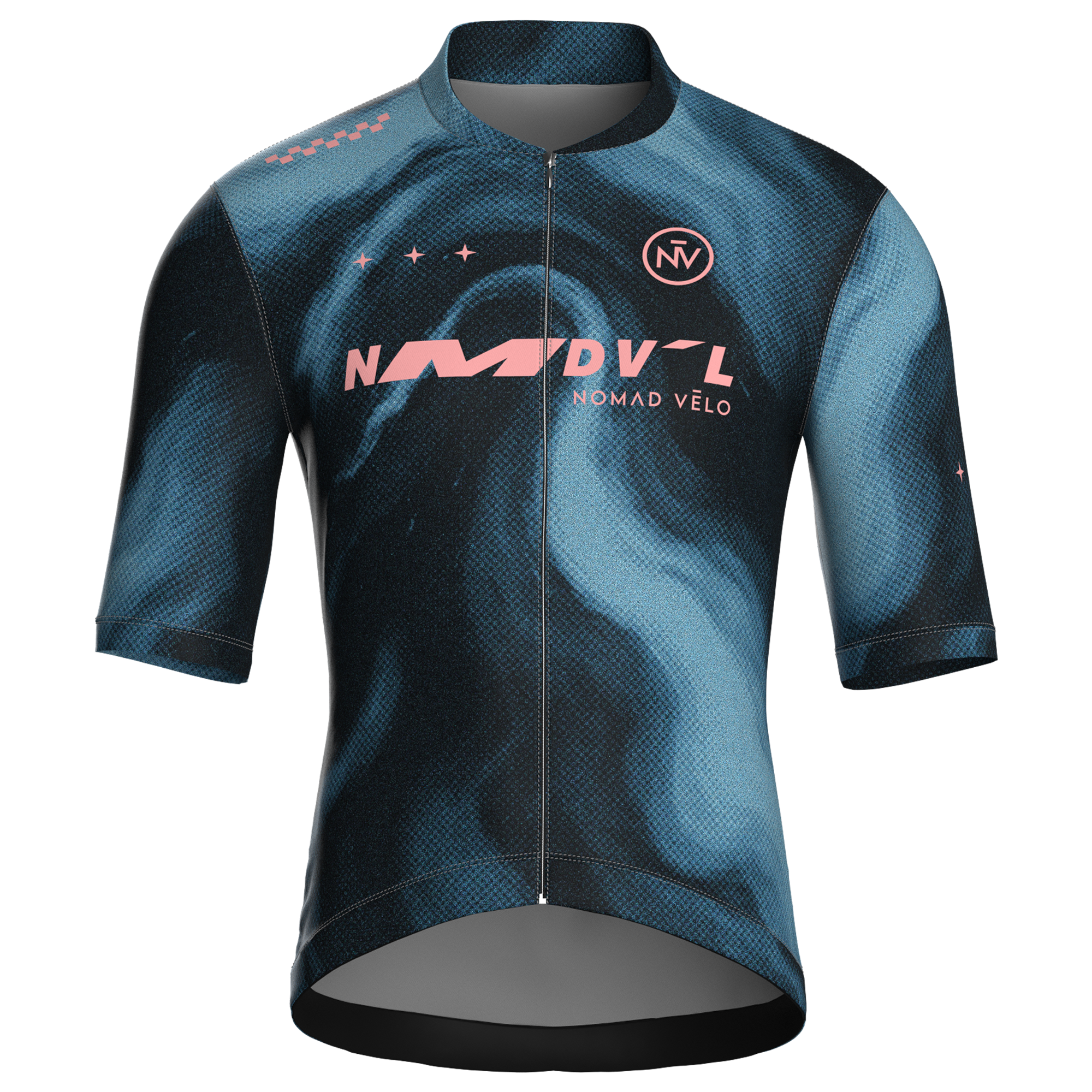 Maglia da ciclismo a maniche corte, vestibilità da gara, colore blu mare effetto marmo