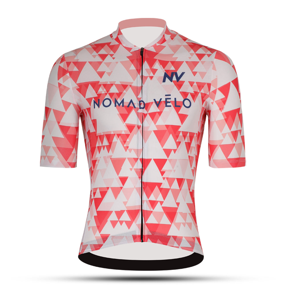 Maglia da ciclismo rossa geometrica – Vestibilità aderente, aerodinamica e veloce | Nomad Vélo