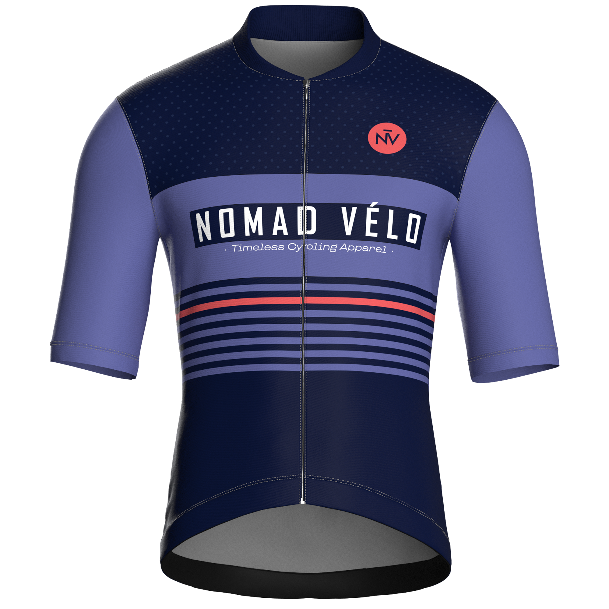 Maglia da ciclismo a maniche corte con motivo a righe retrò blu navy, vestibilità da gara.
