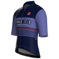 Maglia da ciclismo a maniche corte con motivo a righe retrò blu navy, vestibilità da gara.