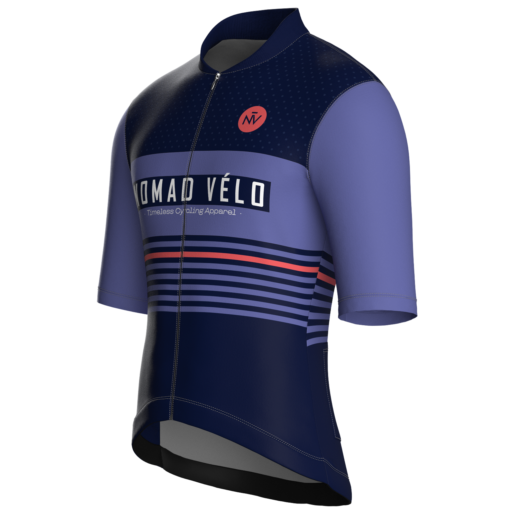 Maglia da ciclismo a maniche corte con motivo a righe retrò blu navy, vestibilità da gara.