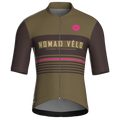 Maglia da ciclismo a maniche corte stile retrò color kaki a righe – vestibilità da gara