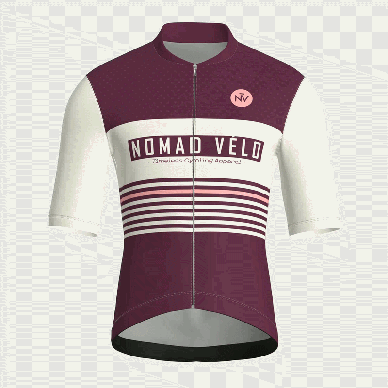 Maglia da ciclismo a maniche corte stile retrò a righe bordeaux – vestibilità da gara