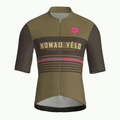 Maglia da ciclismo a maniche corte stile retrò color kaki a righe – vestibilità da gara