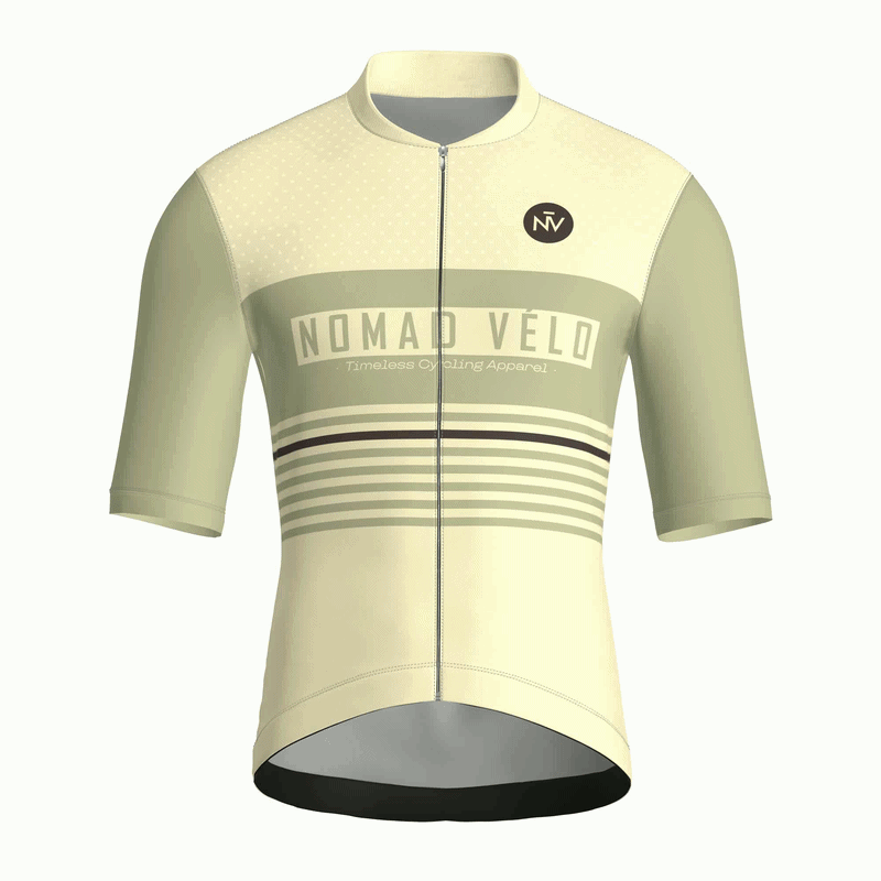 Maglia da ciclismo a maniche corte Retro Stripe Sand – Race Fit per allenamento su strada | Nomad Vélo