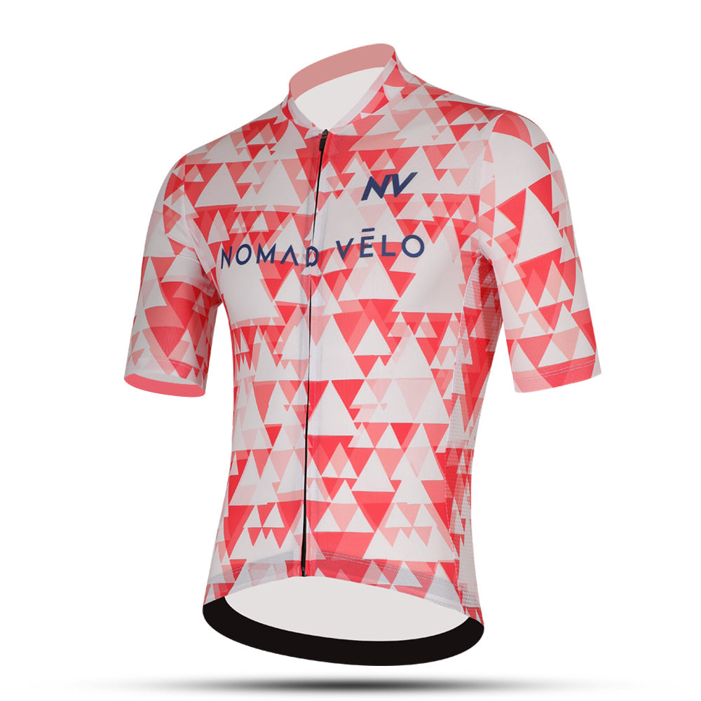 Maglia da ciclismo rossa geometrica – Vestibilità aderente, aerodinamica e veloce | Nomad Vélo