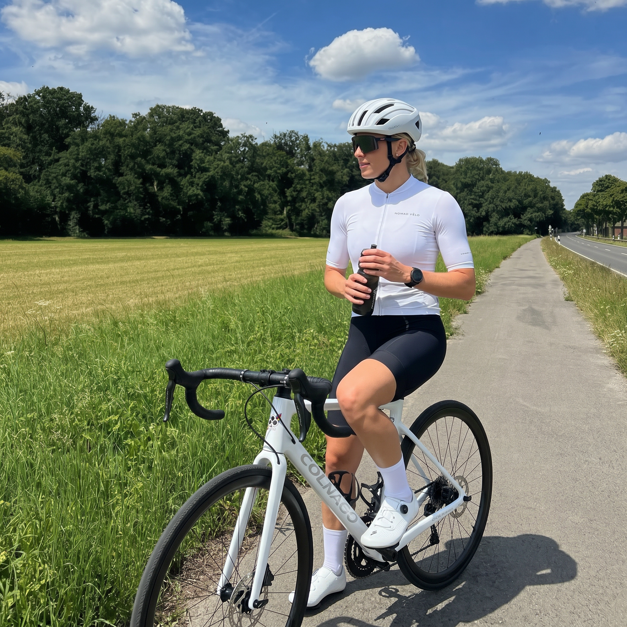 Maglia da ciclismo bianca pura – Manica corta, vestibilità da gara