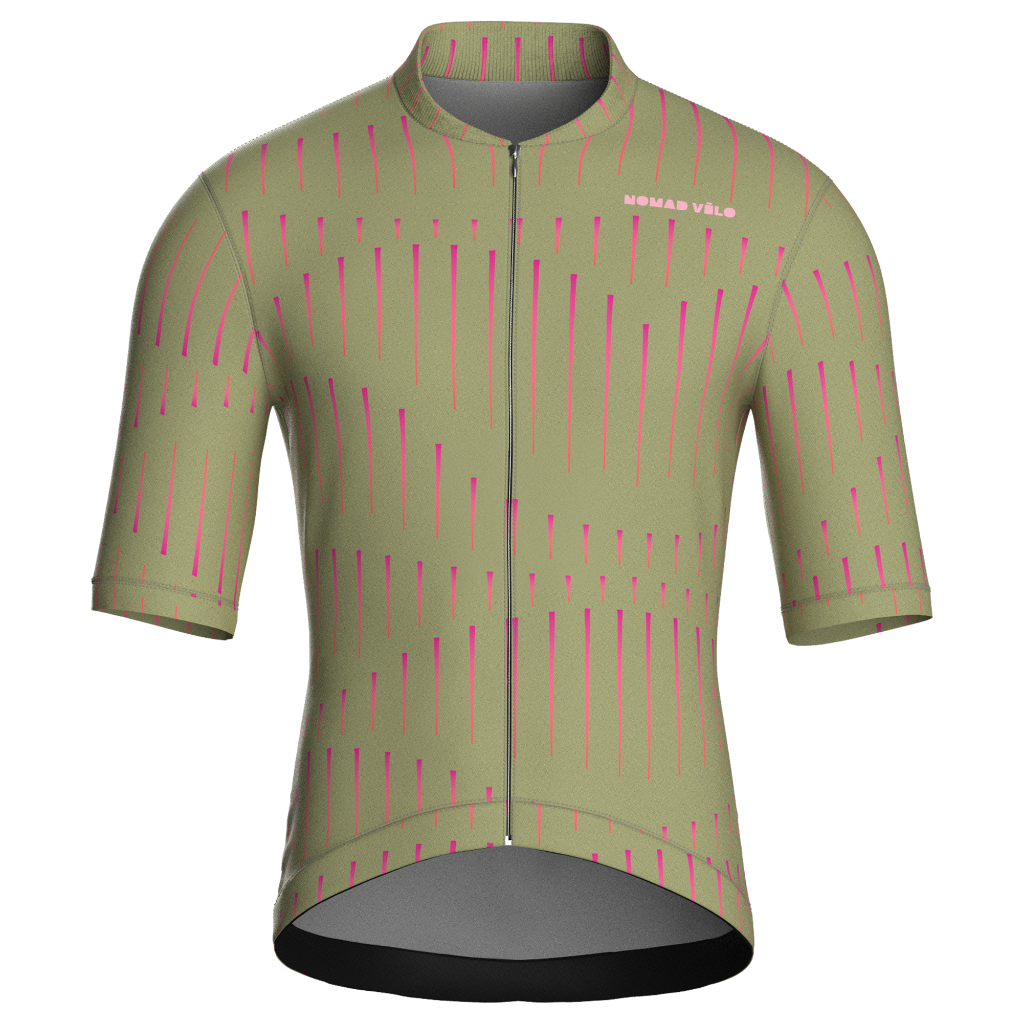 Maglia da ciclismo a maniche corte a righe verde oliva, vestibilità da gara.