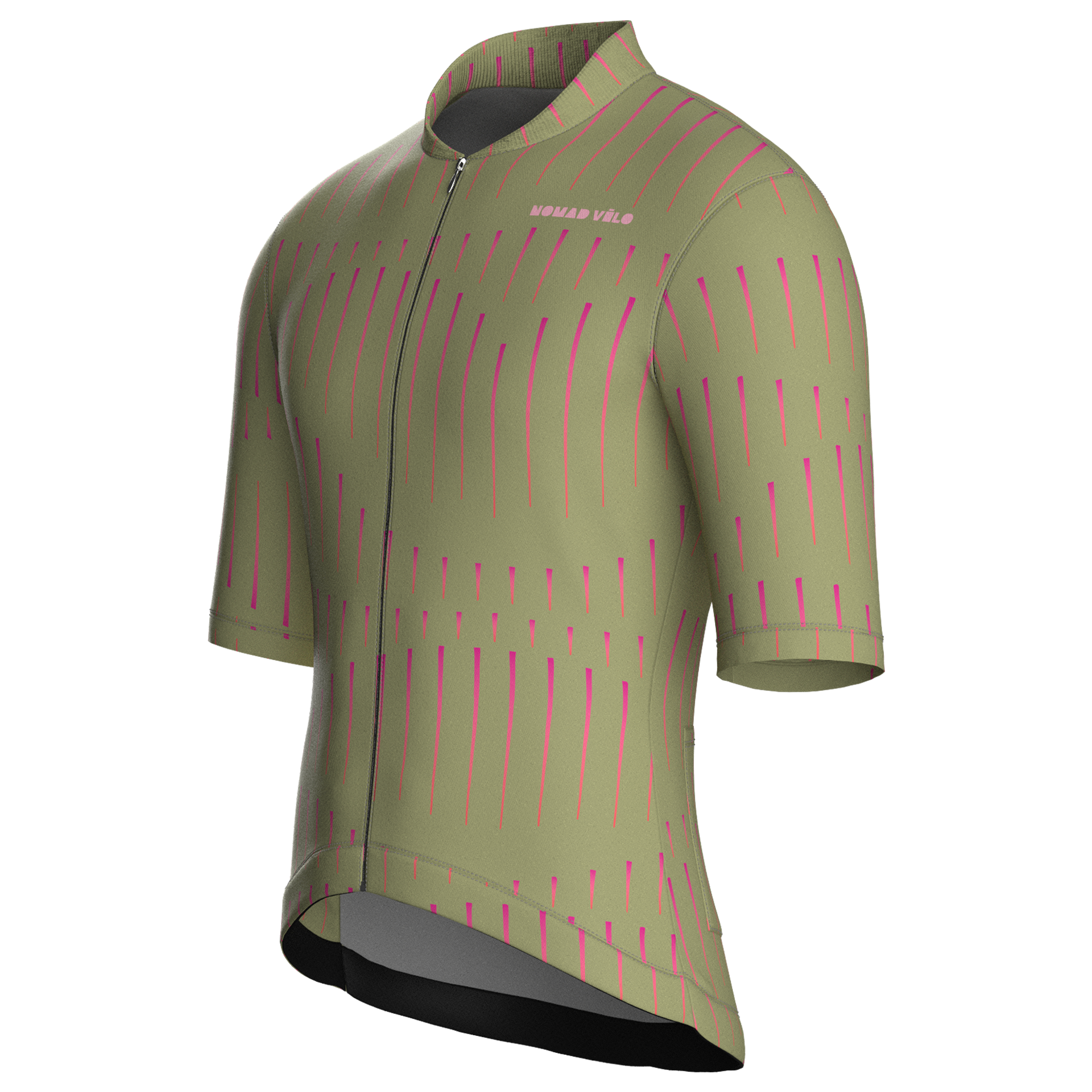 Maglia da ciclismo a maniche corte a righe verde oliva, vestibilità da gara.