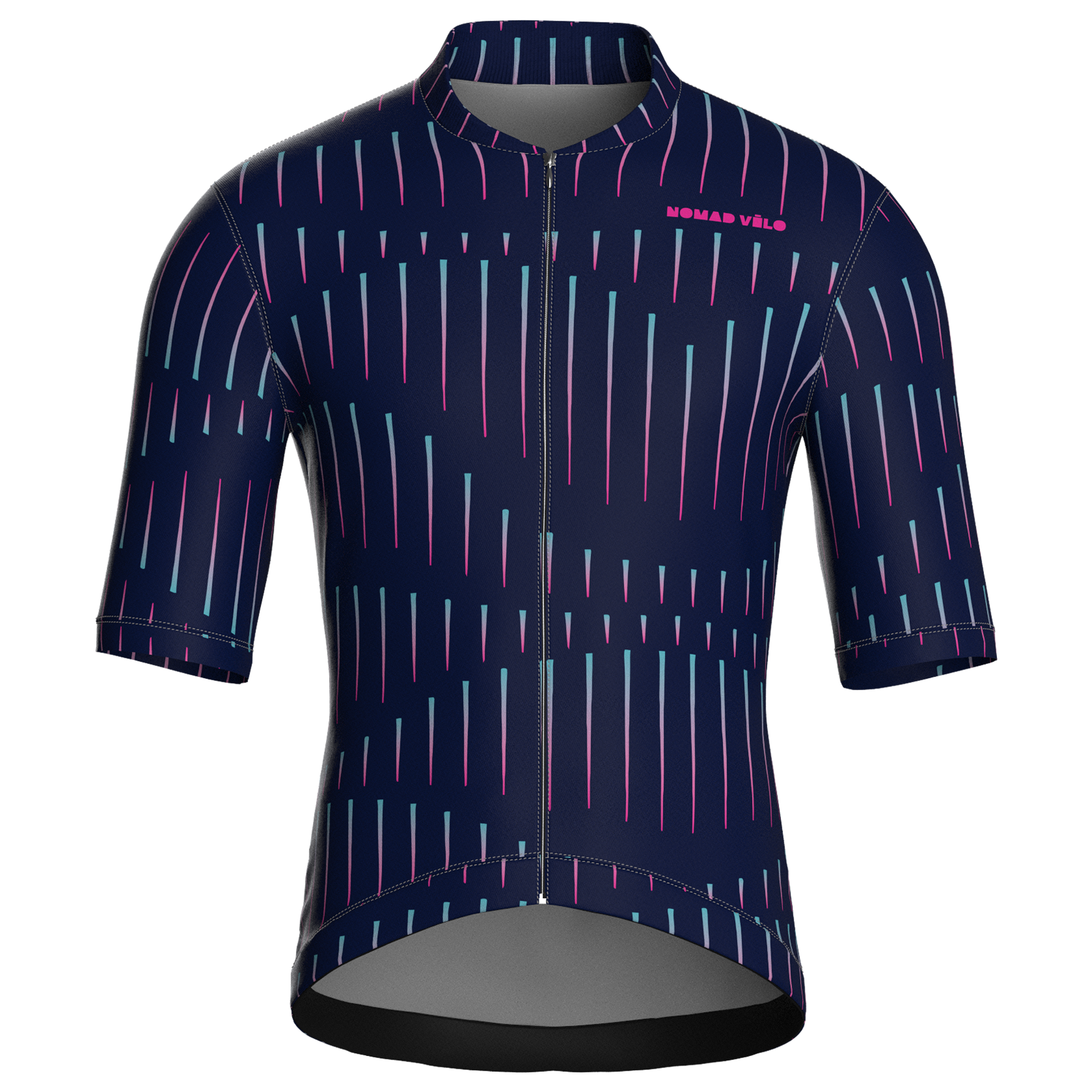 Maglia da ciclismo a maniche corte a righe blu navy, vestibilità da gara.