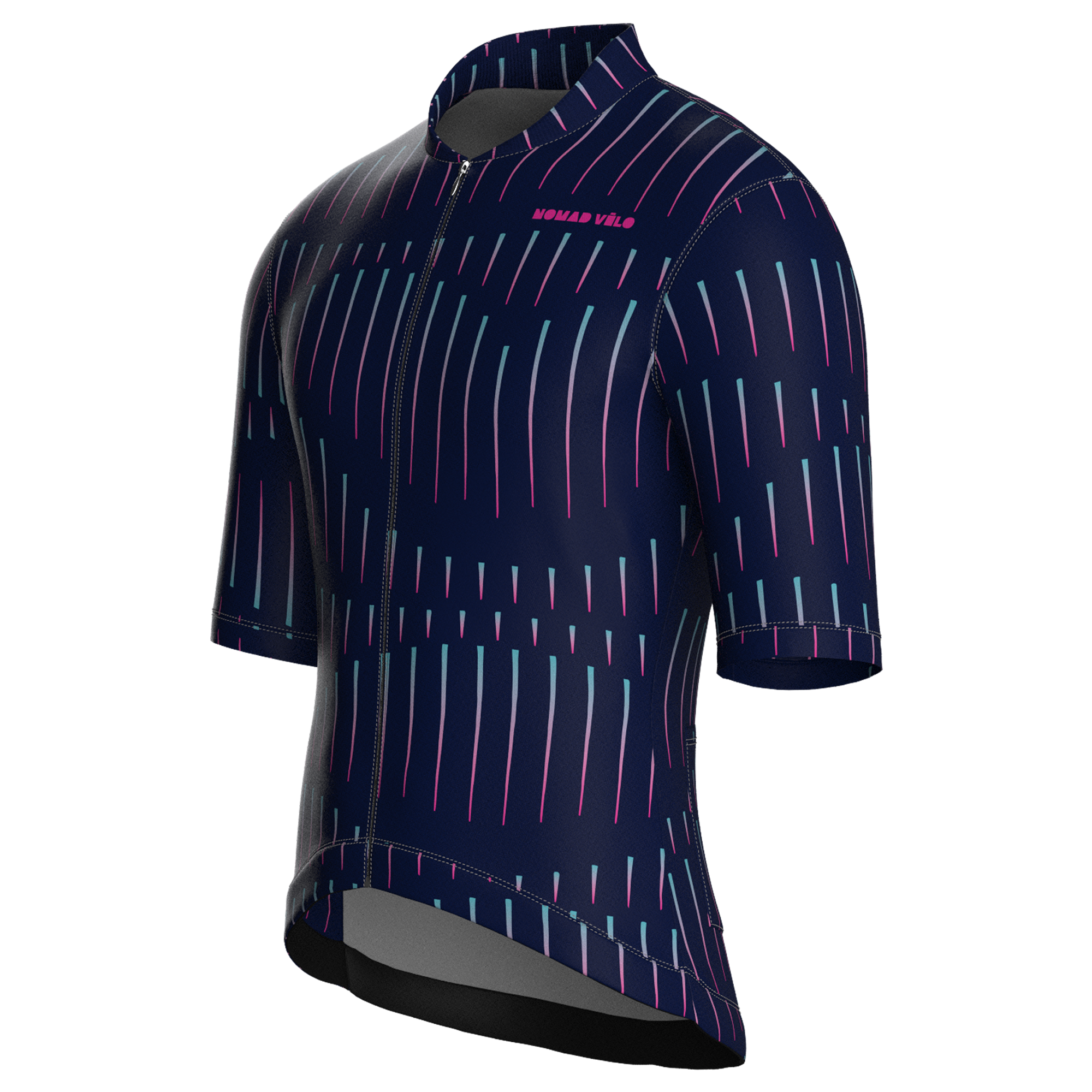 Maglia da ciclismo a maniche corte a righe blu navy, vestibilità da gara.