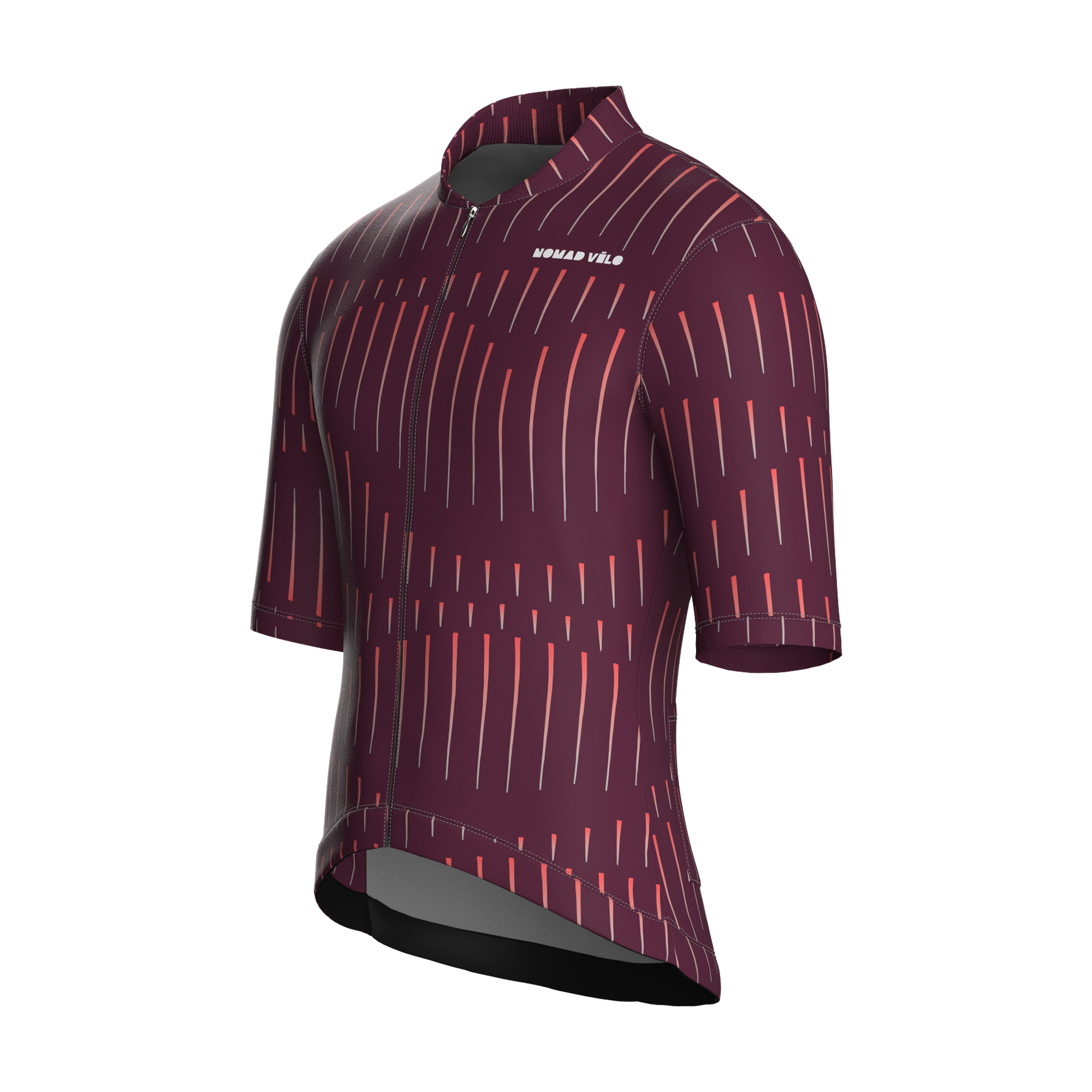 Maglia da ciclismo a righe bordeaux – Manica corta, vestibilità da gara