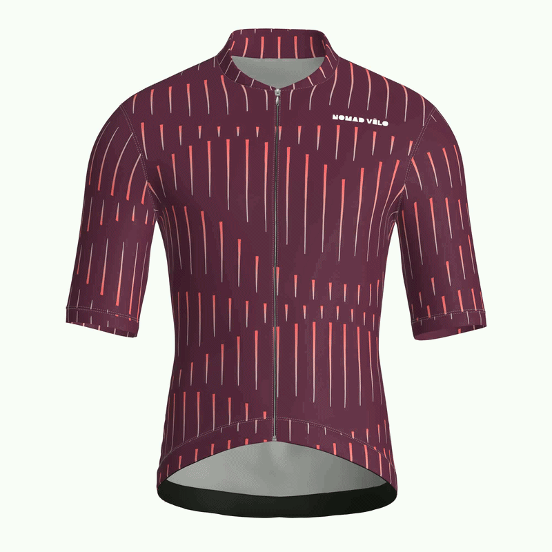 Maglia da ciclismo a righe bordeaux – Manica corta, vestibilità da gara