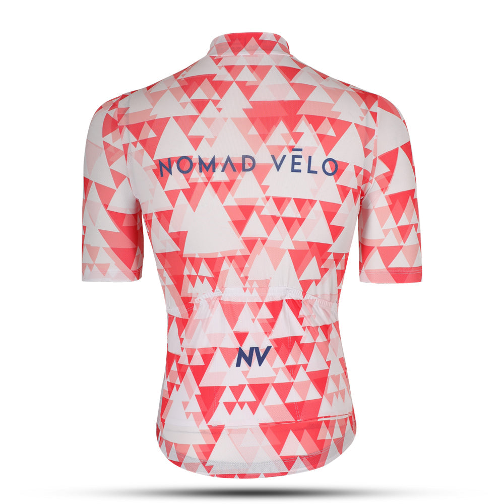 Maglia da ciclismo rossa geometrica – Vestibilità aderente, aerodinamica e veloce | Nomad Vélo