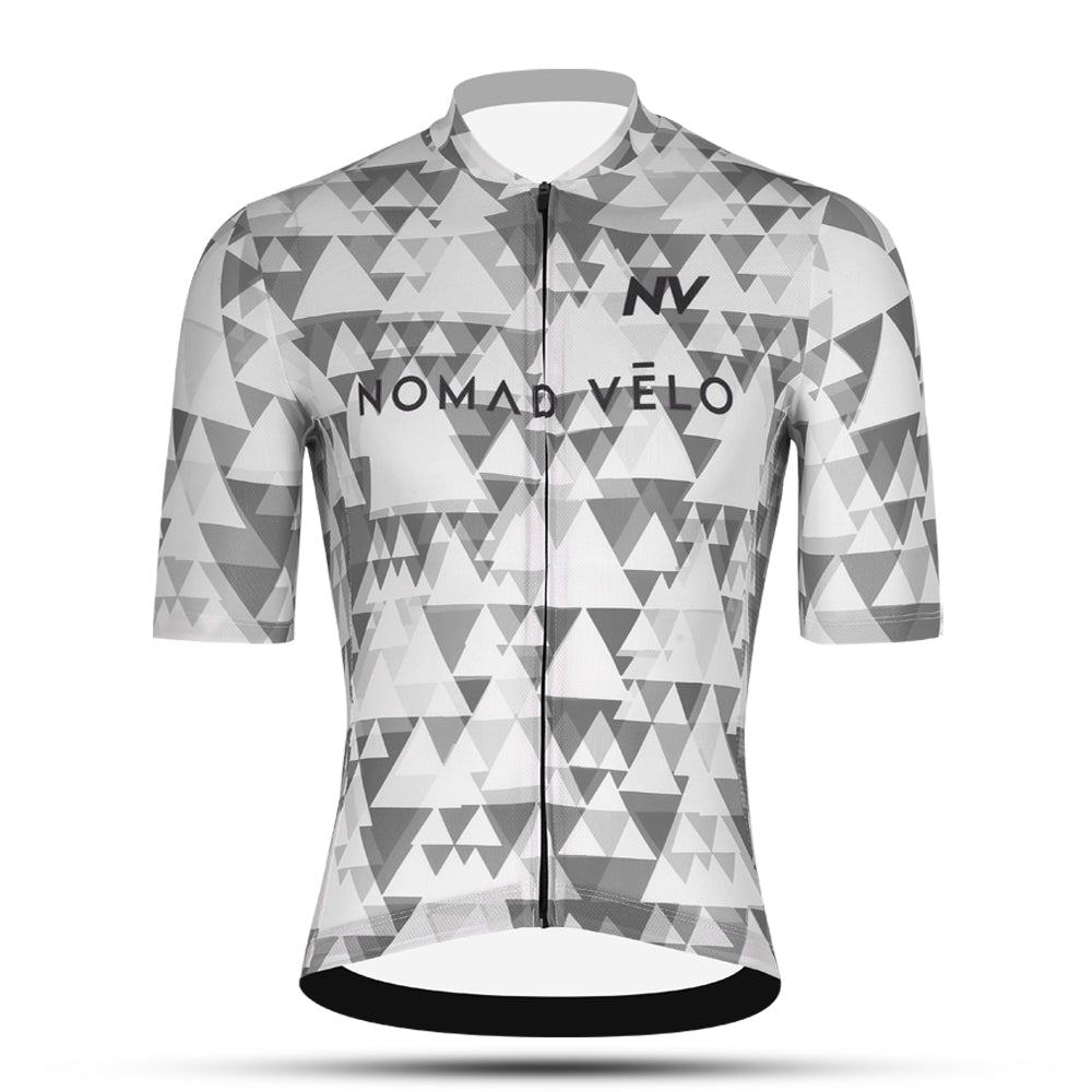 Maglia da ciclismo grigia aerodinamica – Maniche corte, vestibilità da gara, motivo geometrico, ideale per pedalate veloci | Nomad Vélo