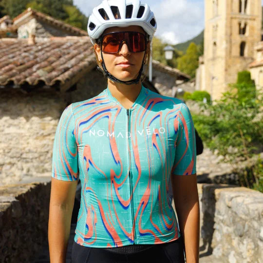 Maglia da ciclismo Pro verde arancione – Manica corta, vestibilità slim, Neon Ember | Nomad Vélo