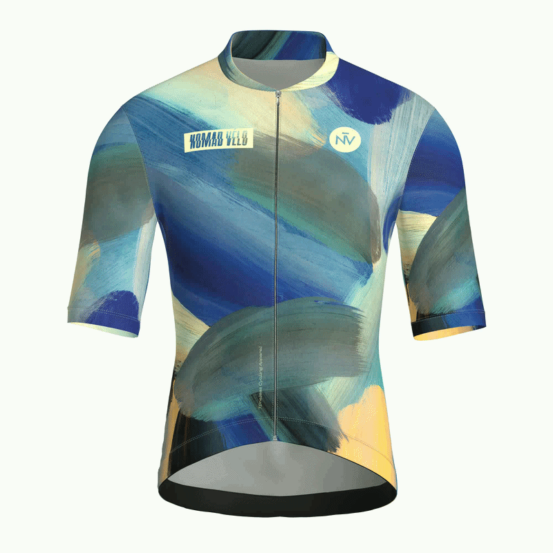 Maglia da ciclismo Painterly Blue – Maniche corte, vestibilità aerodinamica, con grafica sublimata.
