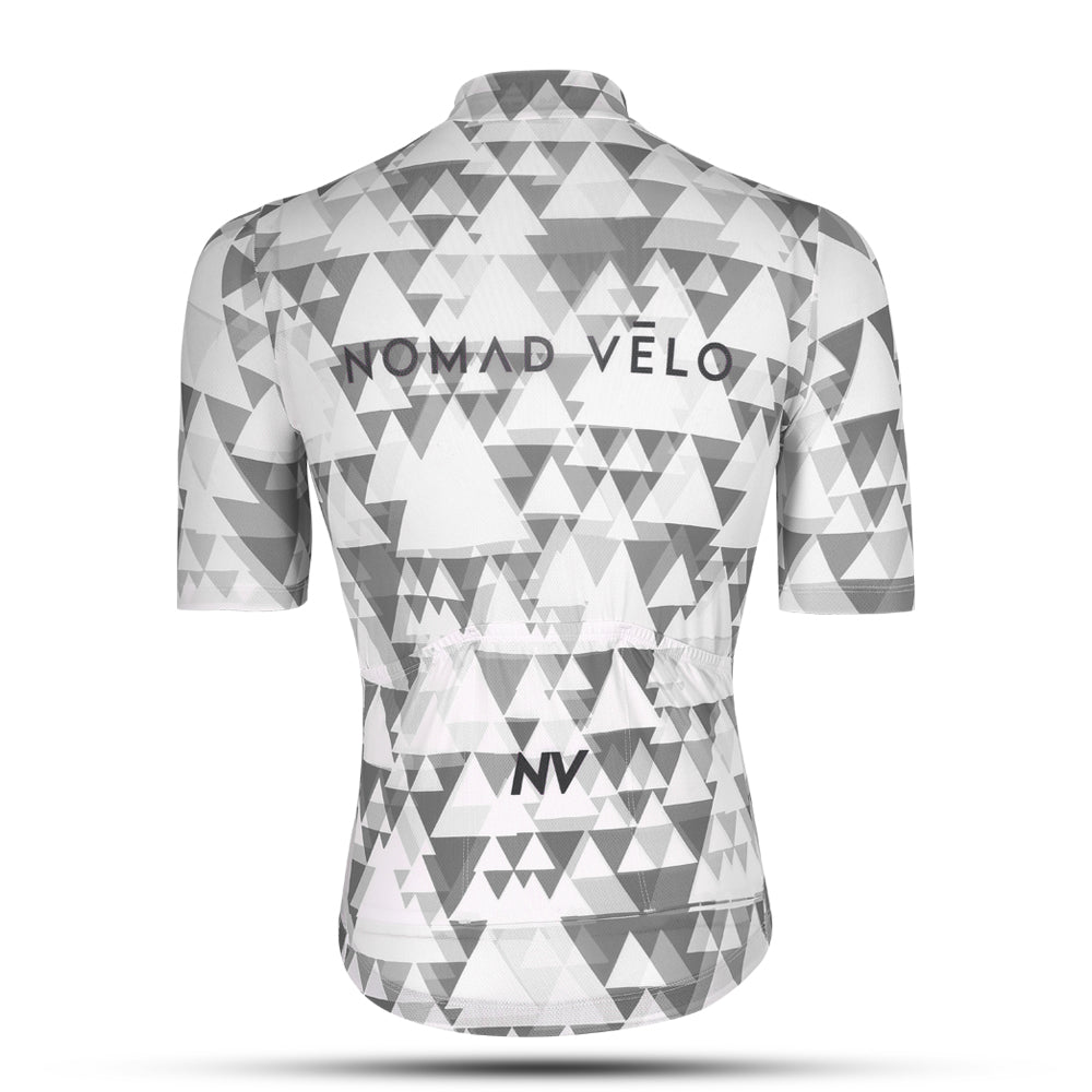 Maglia da ciclismo grigia aerodinamica – Maniche corte, vestibilità da gara, motivo geometrico, ideale per pedalate veloci | Nomad Vélo