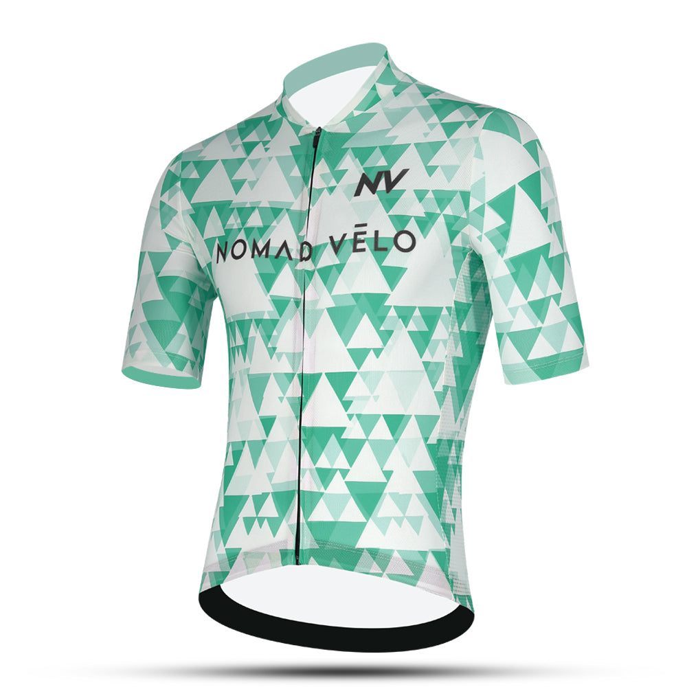 Maglia da ciclismo verde aerodinamica – Maniche corte, vestibilità da gara, motivo geometrico, ideale per pedalate veloci | Nomad Vélo