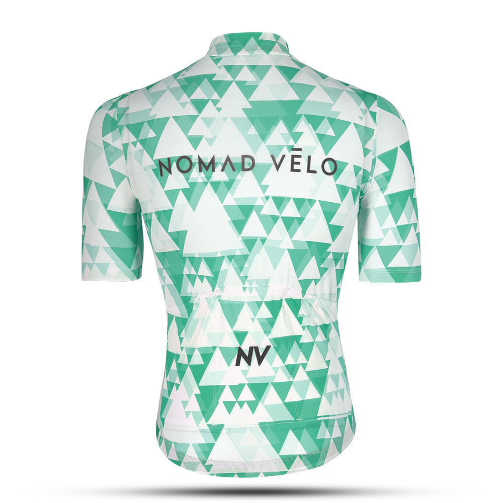 Maglia da ciclismo verde aerodinamica – Maniche corte, vestibilità da gara, motivo geometrico, ideale per pedalate veloci | Nomad Vélo