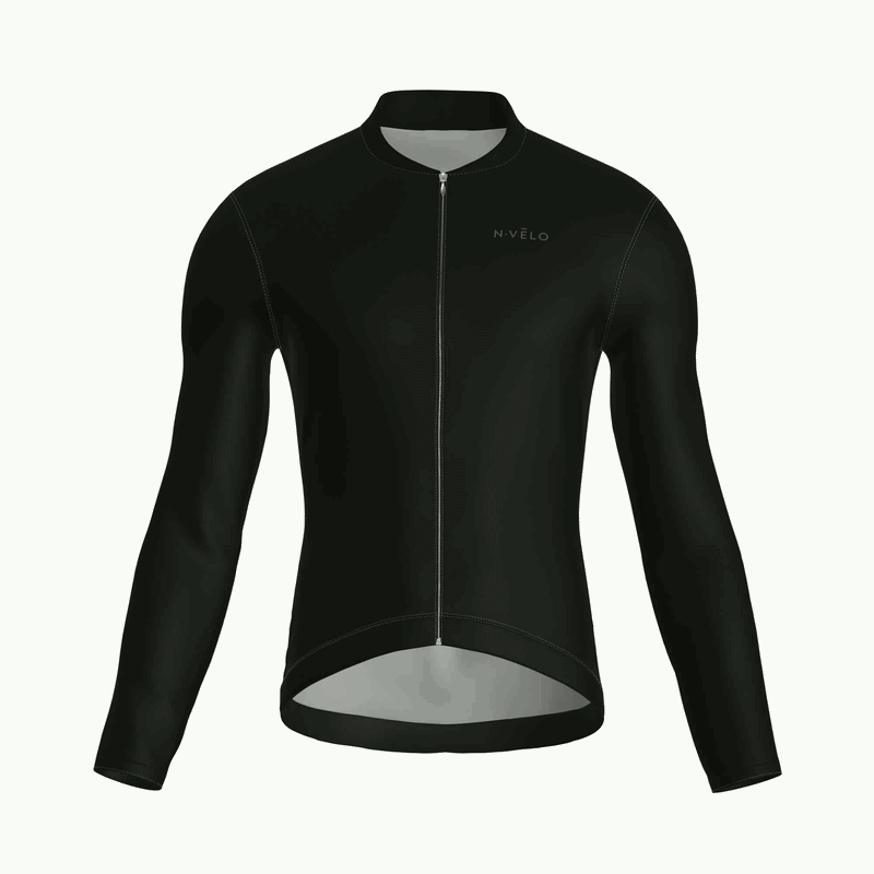 Maglia da ciclismo nera a maniche lunghe, vestibilità da gara