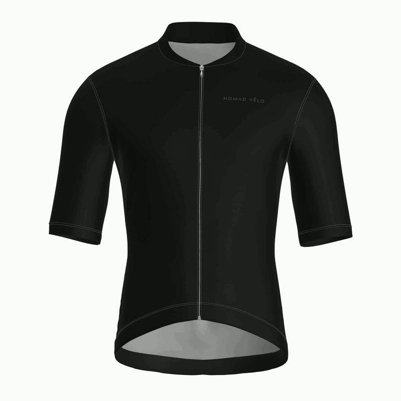 Maglia da ciclismo nera a maniche corte, vestibilità da gara