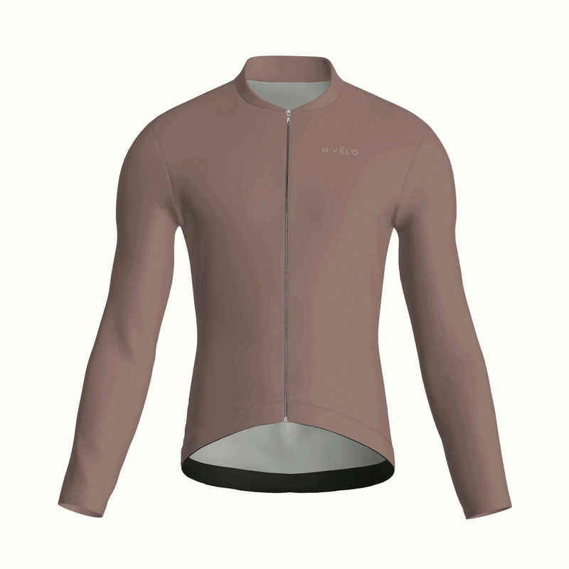 Maglia da ciclismo a maniche lunghe, vestibilità da gara, colore marrone puro