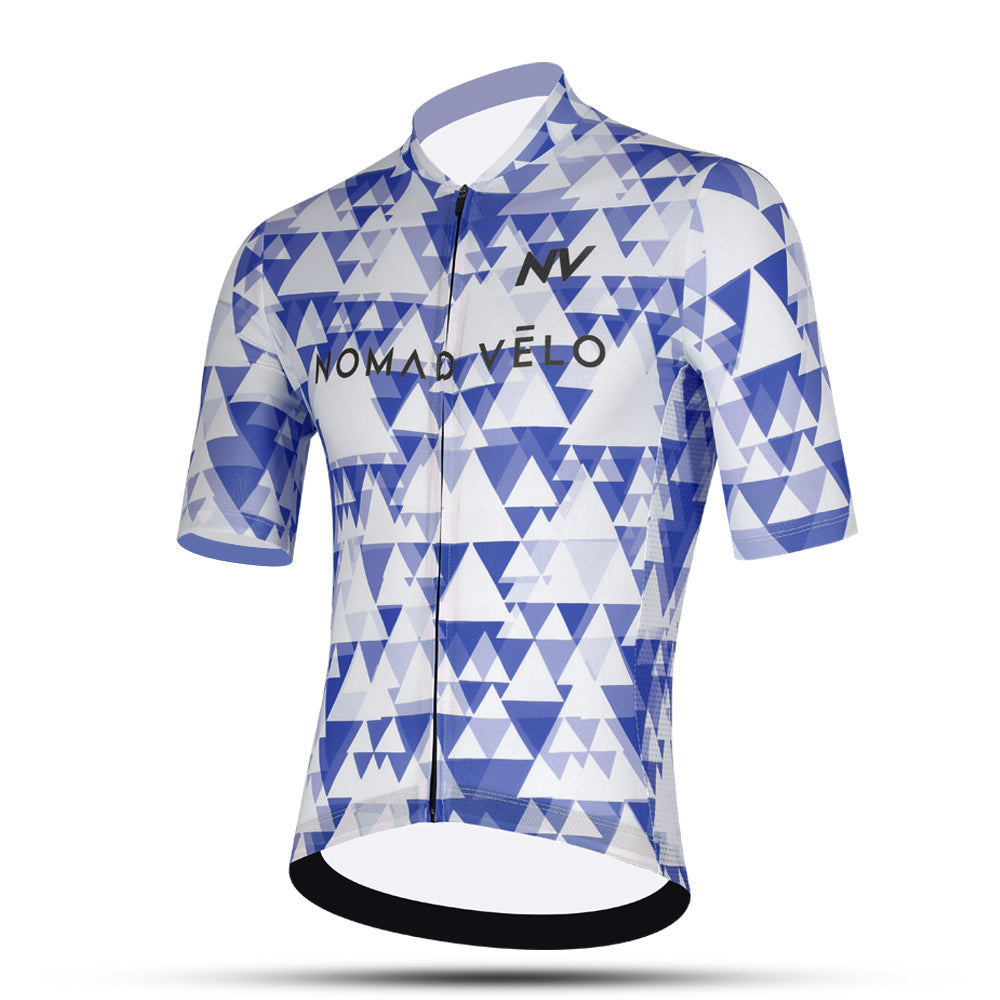 Maglia da ciclismo blu aerodinamica – Maniche corte, vestibilità da gara, motivo geometrico, ideale per pedalate veloci | Nomad Vélo
