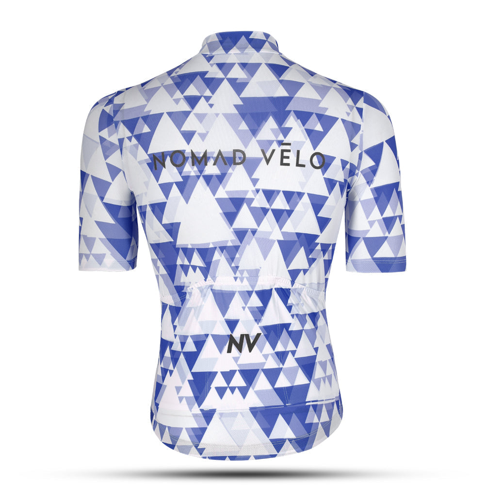 Maglia da ciclismo blu aerodinamica – Maniche corte, vestibilità da gara, motivo geometrico, ideale per pedalate veloci | Nomad Vélo