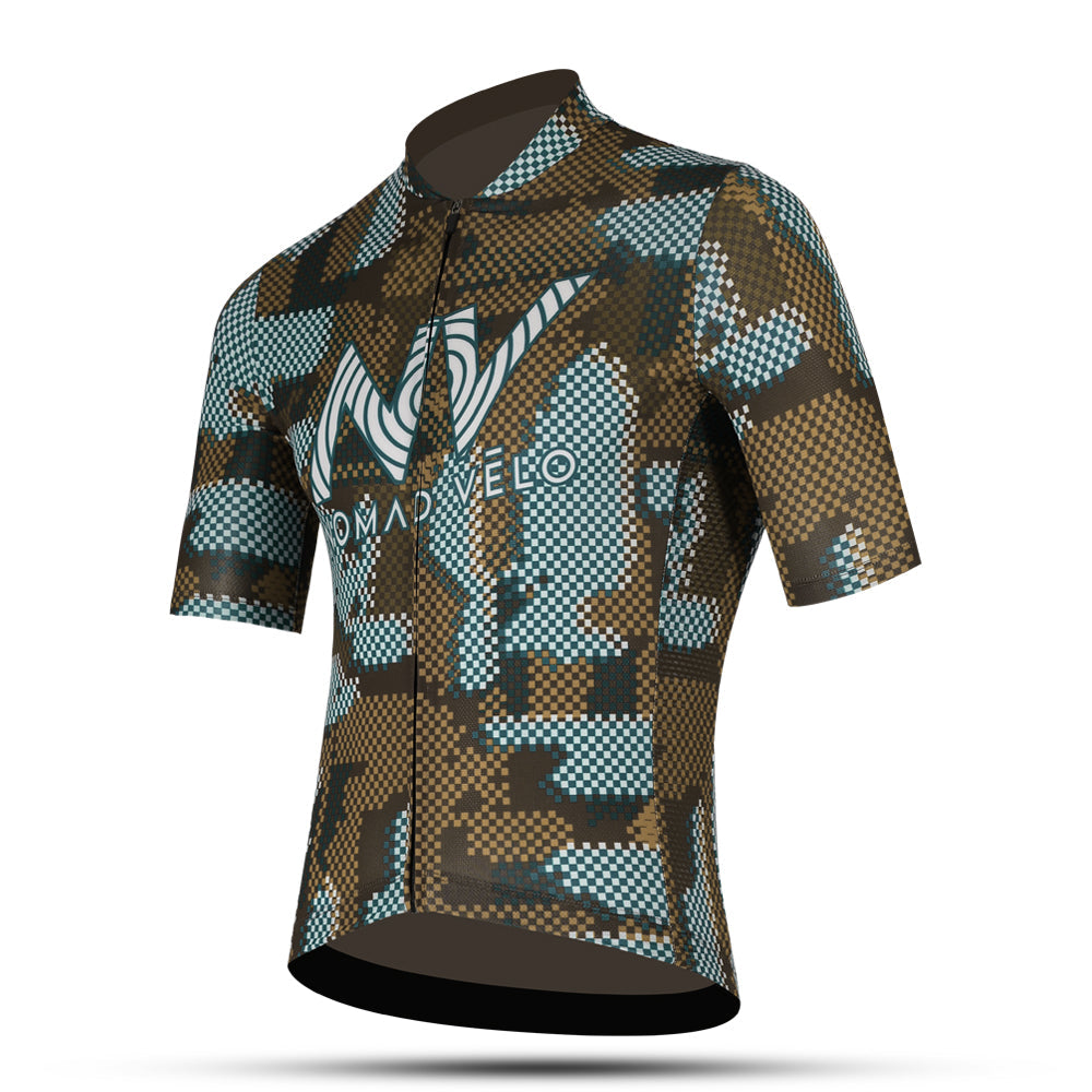 Maglia da ciclismo Khaki Pro – Manica corta, vestibilità slim, fantasia aerodinamica Techwave | Nomad Vélo