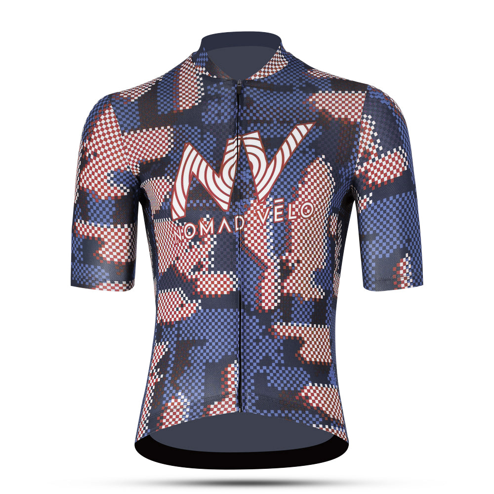 Maglia da ciclismo Blue Pro – Manica corta, vestibilità slim, fantasia aerodinamica Techwave | Nomad Vélo