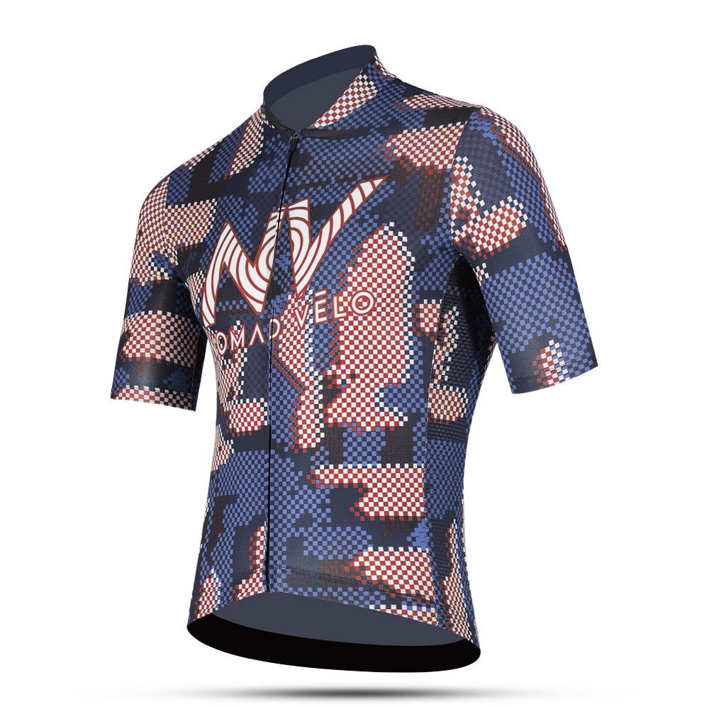 Maglia da ciclismo Blue Pro – Manica corta, vestibilità slim, fantasia aerodinamica Techwave | Nomad Vélo