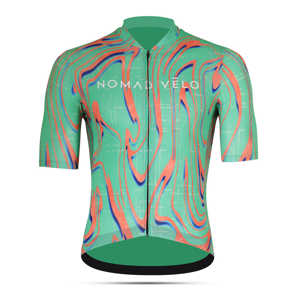 Maglia da ciclismo Pro verde arancione – Manica corta, vestibilità slim, Neon Ember | Nomad Vélo