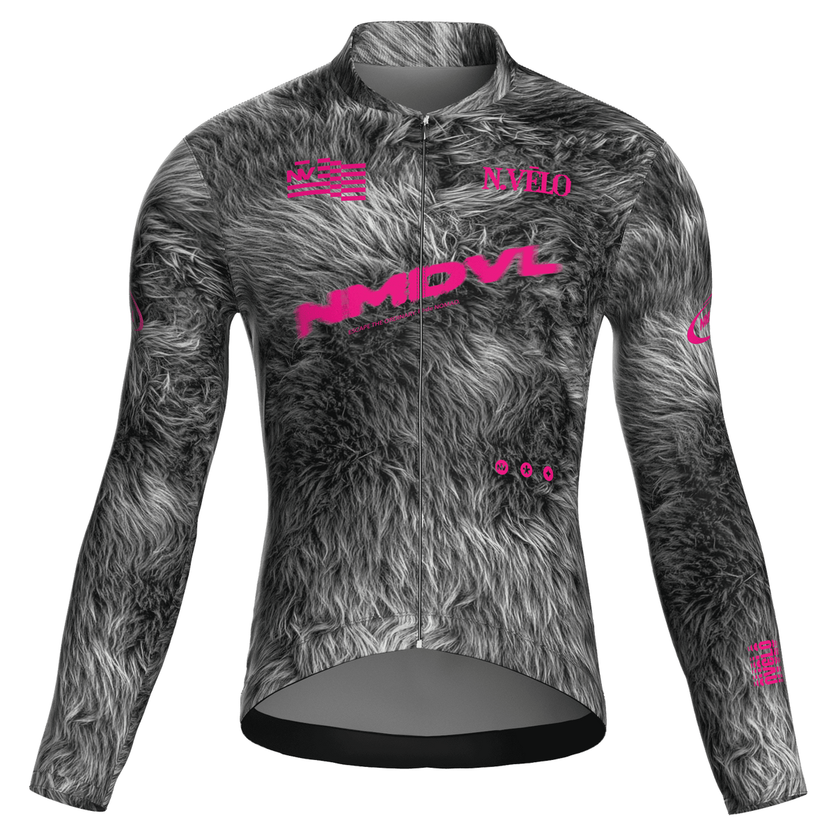 Maglia da ciclismo grigia con stampa effetto pelliccia, vestibilità da gara, maniche lunghe, vestibilità aderente