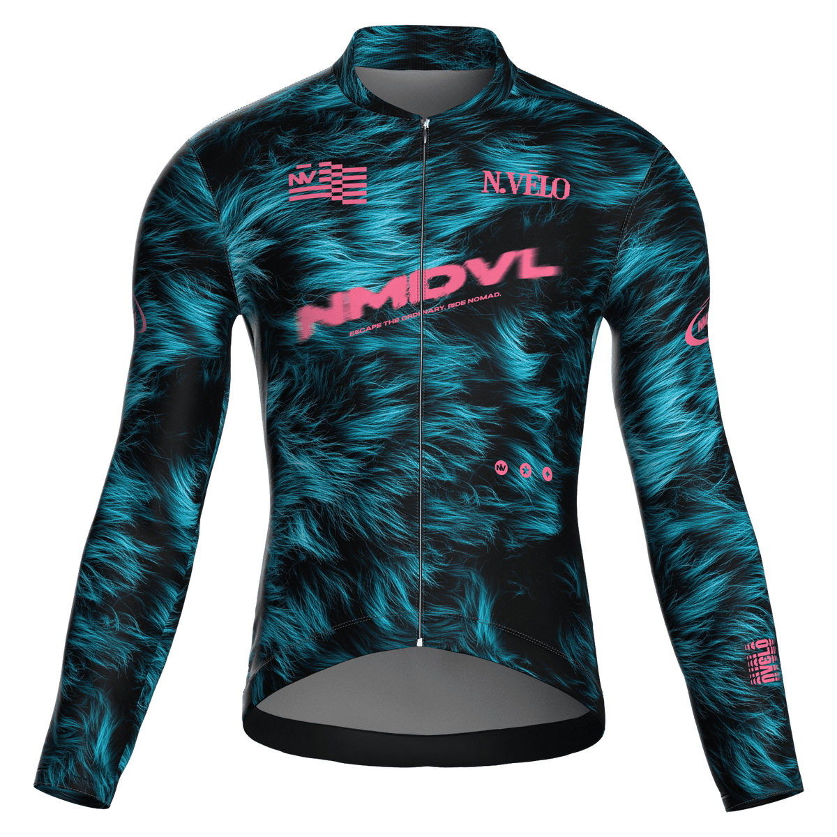 Maglia da ciclismo Animal Cyan a maniche lunghe, vestibilità da gara, con stampa effetto pelliccia.