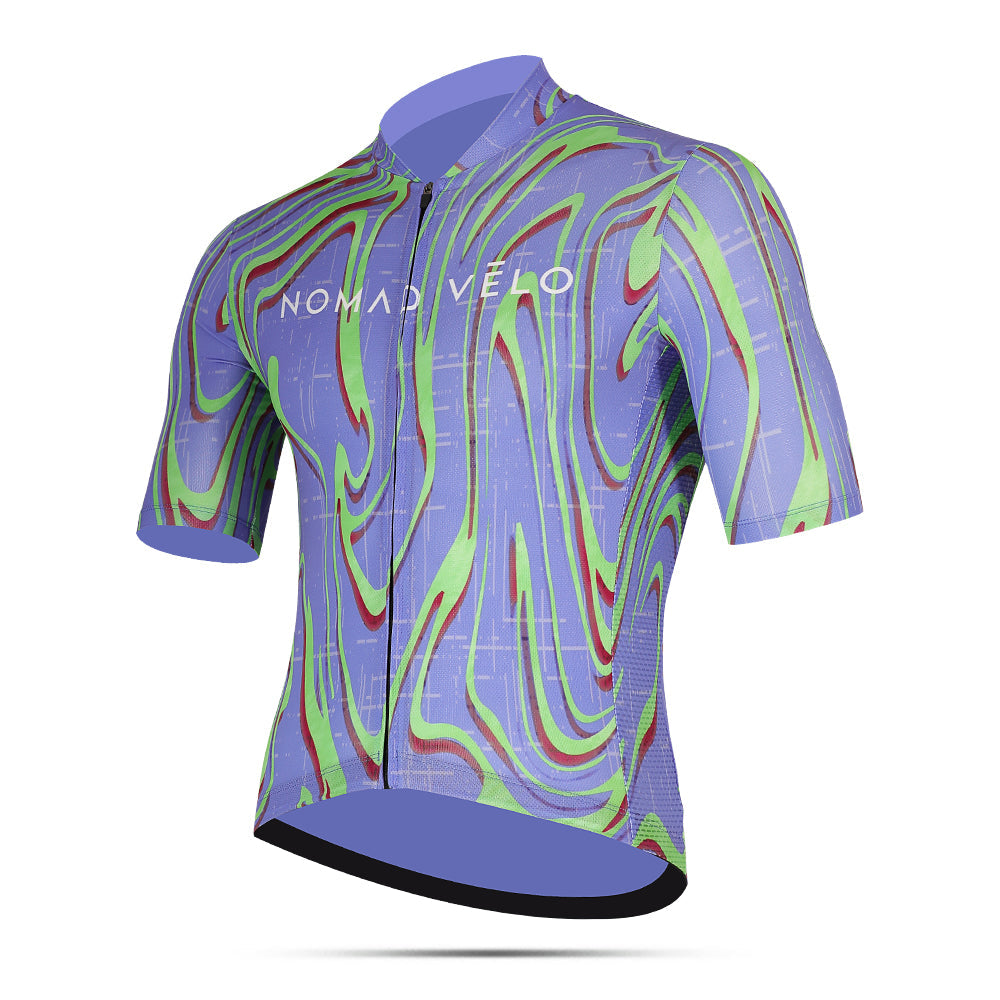 Maglia da ciclismo Pro viola a maniche corte, vestibilità slim, fantasia Neon Ember | Nomad Vélo
