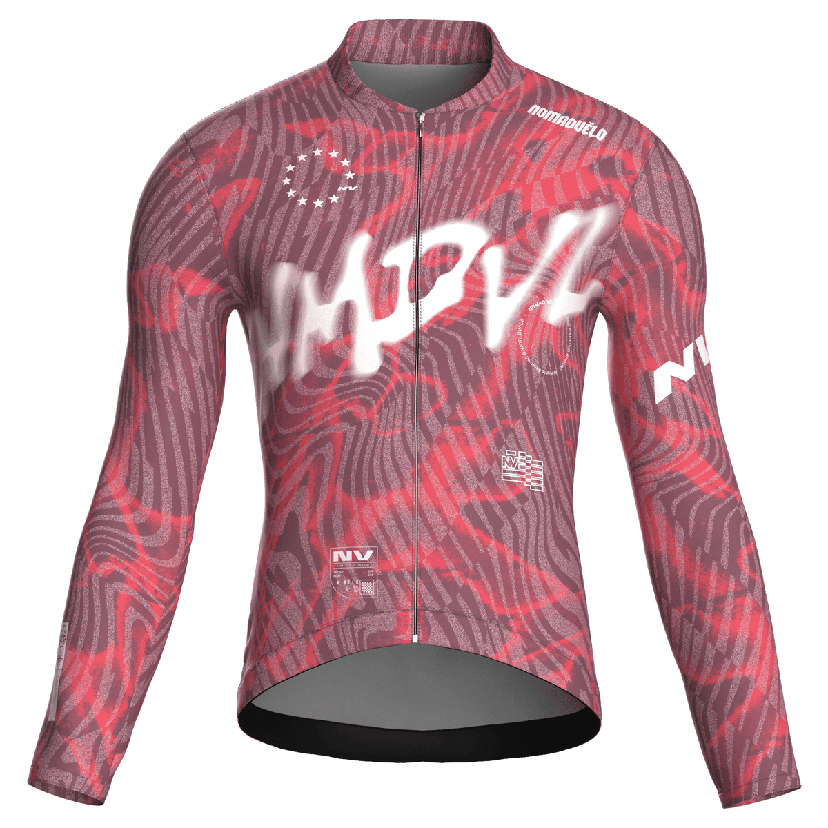 Maglia da ciclismo Warp Rose a maniche lunghe, vestibilità da gara, stampa a onde