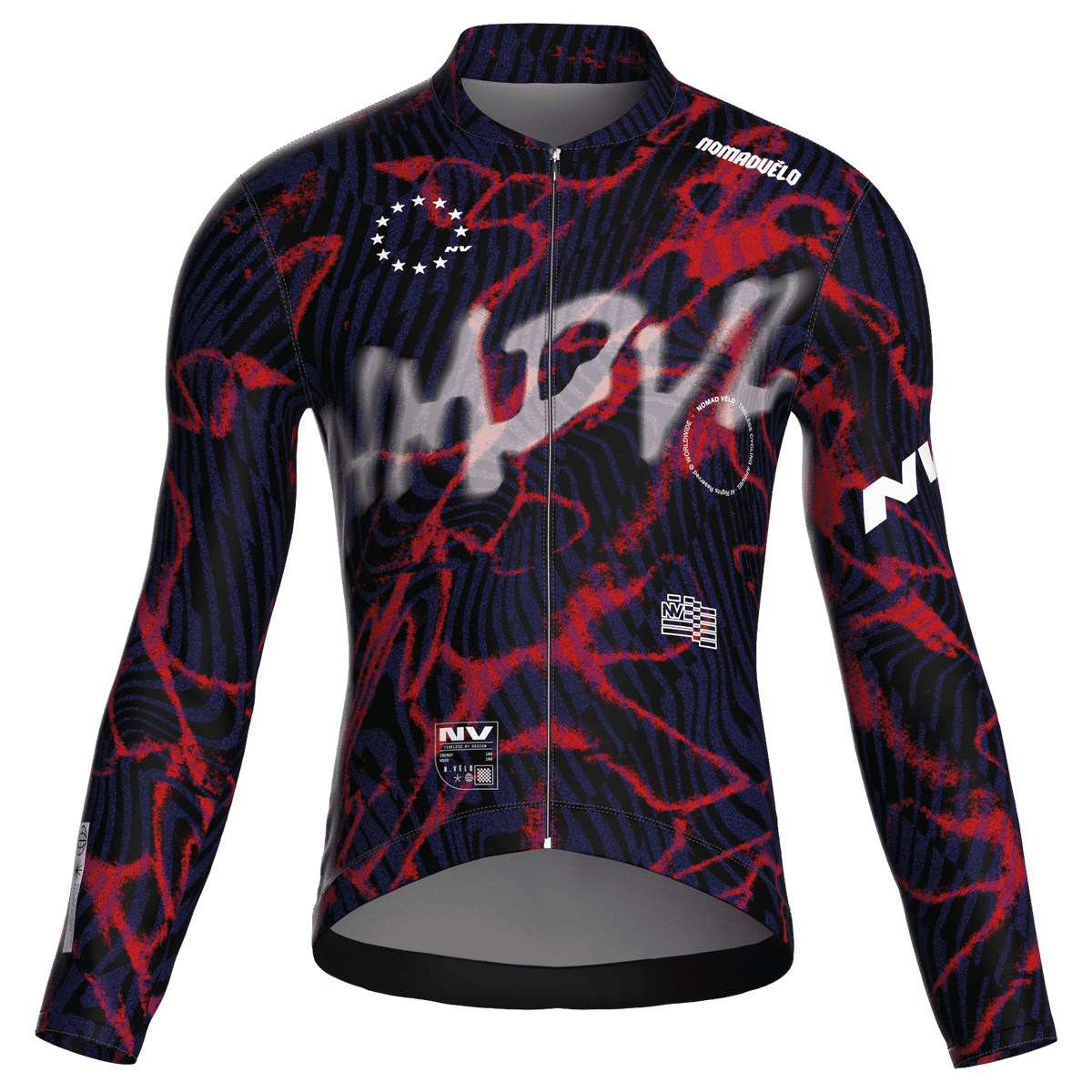 Maglia da ciclismo Warp Navy a maniche lunghe, vestibilità da gara, stampa a onde