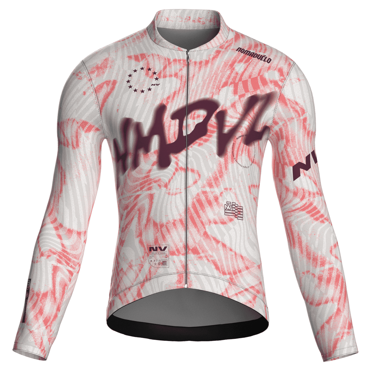 Maglia da ciclismo Warp Salmon a maniche lunghe, vestibilità da gara, stampa a onde