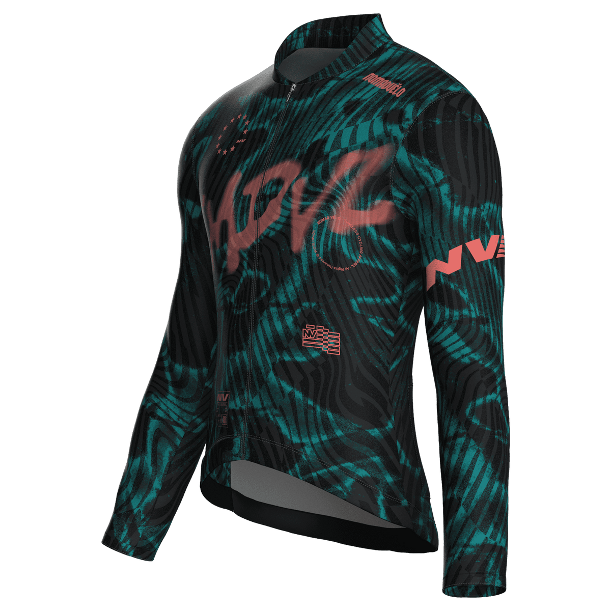 Maglia da ciclismo Warp Black a maniche lunghe, vestibilità da gara, stampa a onde