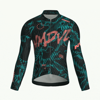 Maglia da ciclismo Warp Black a maniche lunghe, vestibilità da gara, stampa a onde
