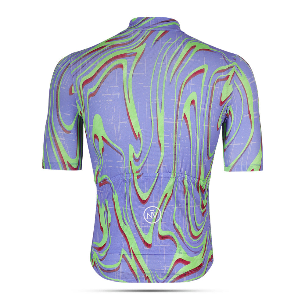 Maglia da ciclismo Pro viola a maniche corte, vestibilità slim, fantasia Neon Ember | Nomad Vélo