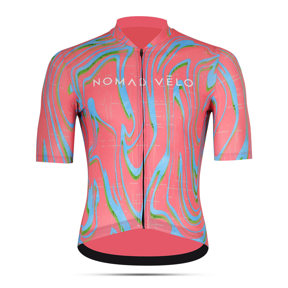 Maglia da ciclismo Pink Pro – Manica corta, vestibilità slim, fantasia Neon Ember | Nomad Vélo