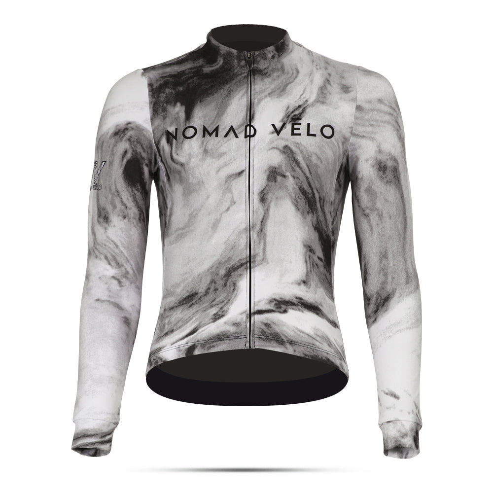 Maglia da ciclismo a maniche lunghe Obsidian – Aero Fit termica nera dal design elegante per l'inverno | Nomad Vélo