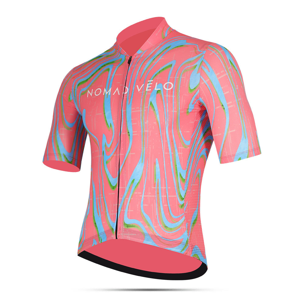 Maglia da ciclismo Pink Pro – Manica corta, vestibilità slim, fantasia Neon Ember | Nomad Vélo